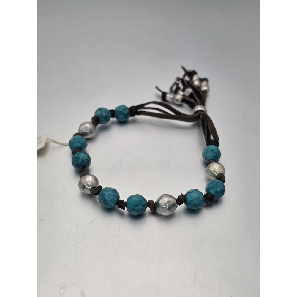 New LUCKY BRAND Bolero Bracelet or Anklet Turquoise Silver‎ Tone Suede Cord 11""